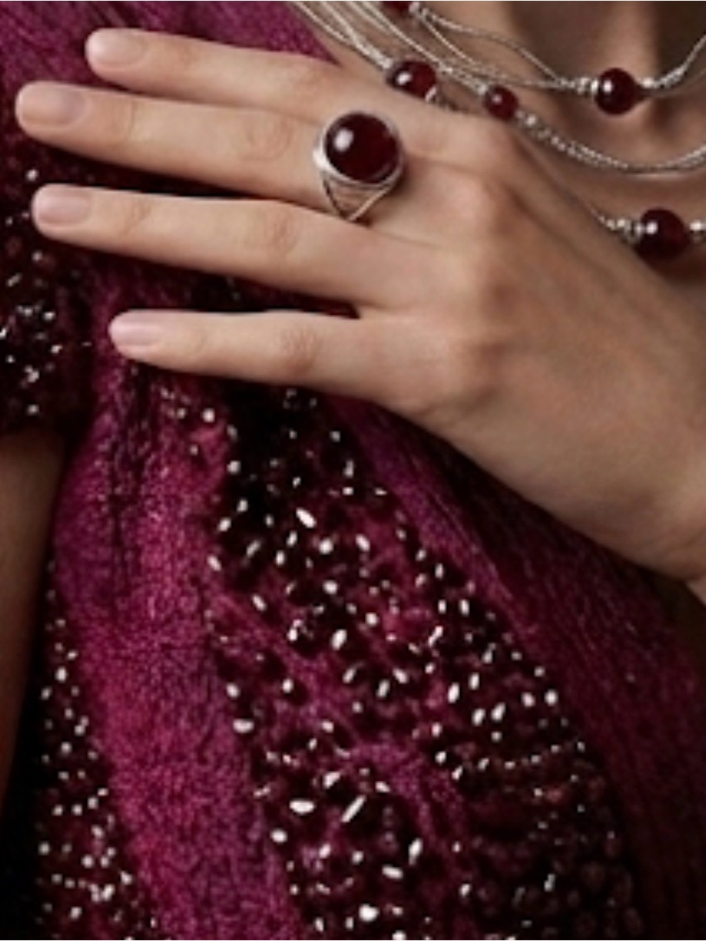 wire wrap Silver Ring with Deep Burgundy Stone - Elegant Women's Jewelry
